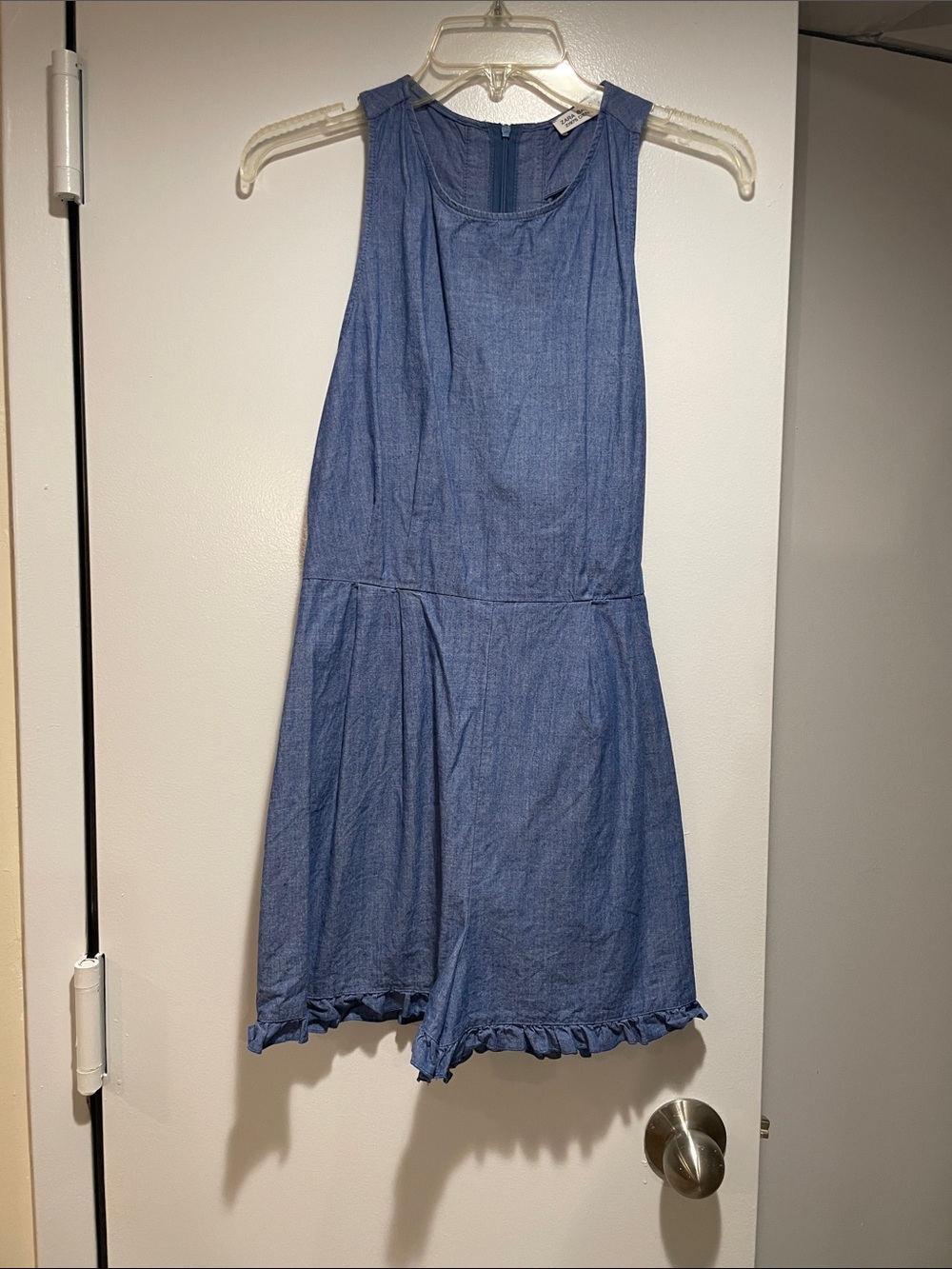 Zara Blue Denim Romper with Ruffle Hem